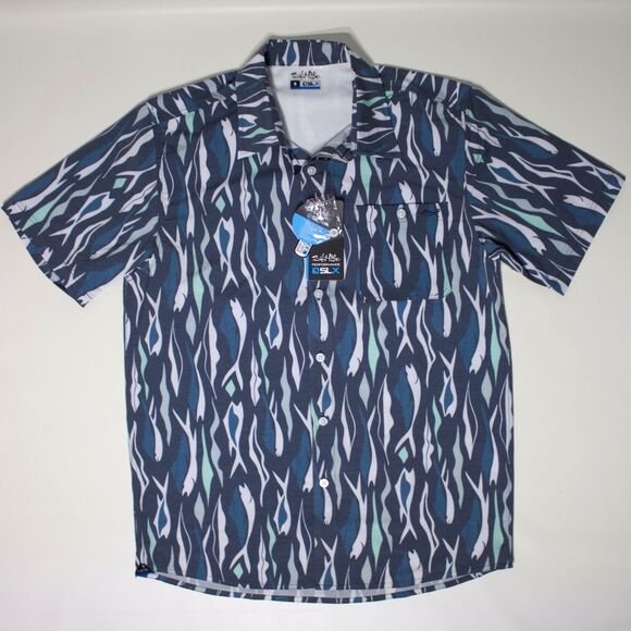 NWT Salt Life Performance Short Sleeve Button Up Fishing Shirt  Blue Men Size S - Picture 1 of 12